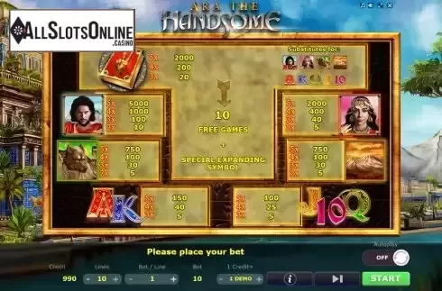 Paytable screen