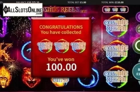Win Screen. Cosmic Reels Hot from MetaGU