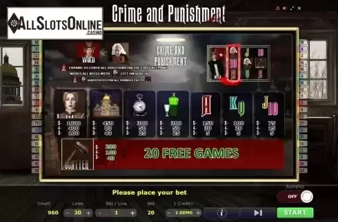 Paytable screen
