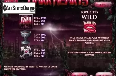 Paytable 2. Dark Hearts from Rival Gaming