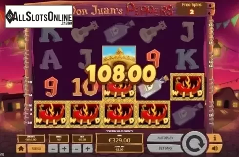 Sticky Wilds screen. Don Juan's Peppers from Tom Horn Gaming