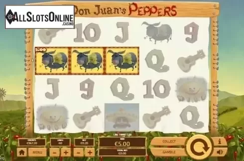 Win screen. Don Juan's Peppers from Tom Horn Gaming