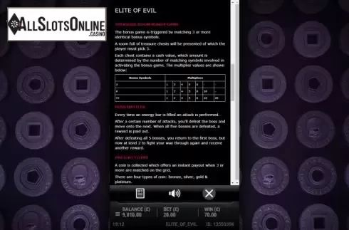 Features screen. Elite of Evil - The First Quest from Gluck Games
