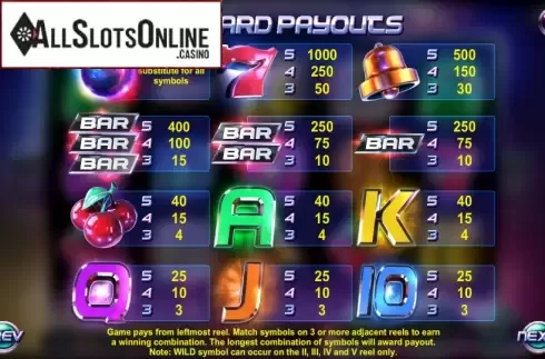 Paytable 1. Event Horizon from Betsoft
