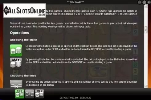 Paytable 4. Eye of Horus (Reel Time Gaming) from Reel Time Gaming