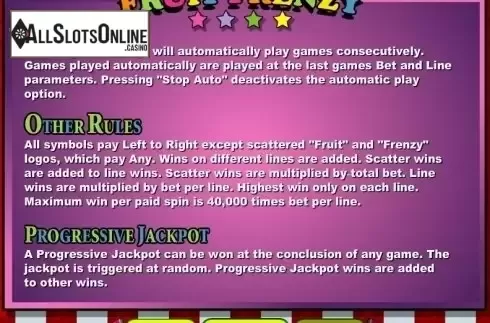 Rules. Fruit Frenzy from RTG