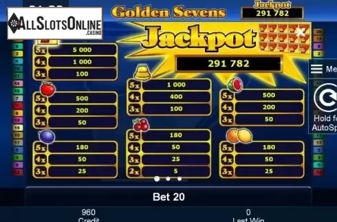 Paytable 1. Golden Sevens (Green Tube) from Greentube