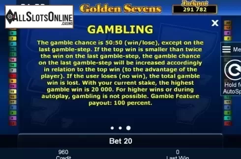 Paytable 3. Golden Sevens (Green Tube) from Greentube