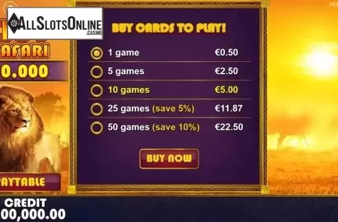 Start Screen. Hot Safari Scratchcard from Pragmatic Play