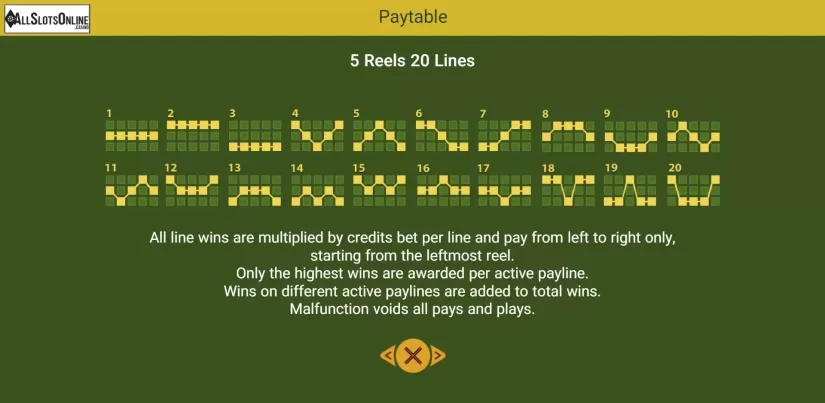 Paylines screen