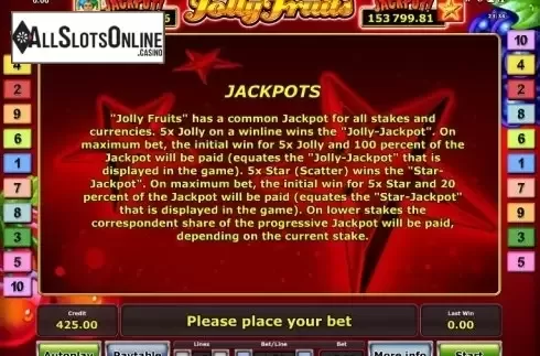 Paytable 2. Jolly Fruits from Greentube