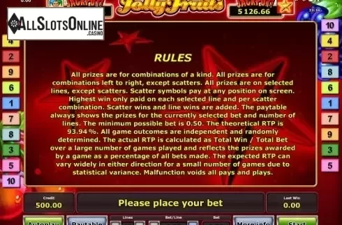 Paytable 3. Jolly Fruits from Greentube