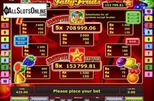 Paytable 1. Jolly Fruits from Greentube