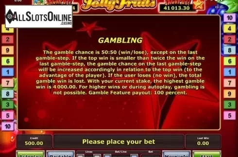 Paytable 4. Jolly Fruits from Greentube