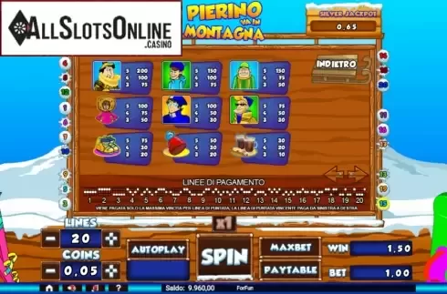Paytable 2. Pierino va in Montagna from Tuko Productions
