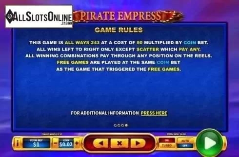Paytable 4. Pirate Empress from Skywind Group