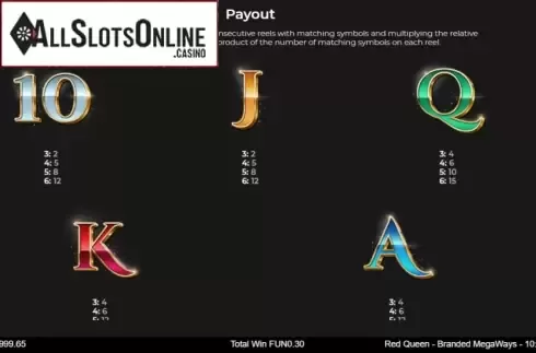 Paytable screen 1. Red Queen Branded Megaways from IronDog
