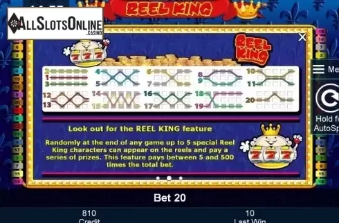 Paytable 2. Reel King from Greentube