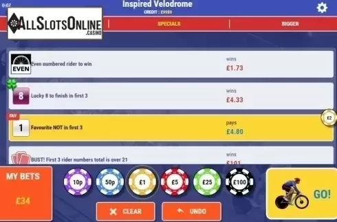 Reel screen. Rush Cycling Go! from Inspired Gaming