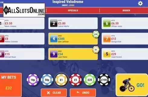 Reel screen. Rush Cycling Go! from Inspired Gaming