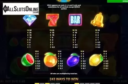 Paytable screen
