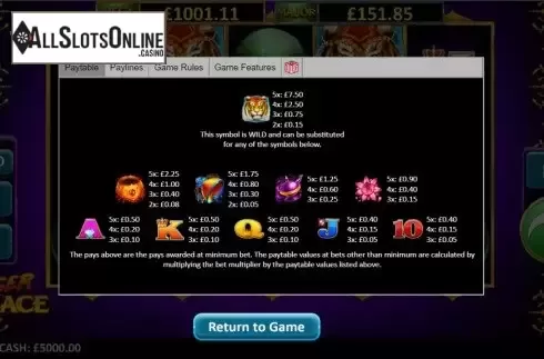 Paytable screen 1
