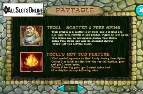 Paytable 3. Trip Trap Troll from Leander Games