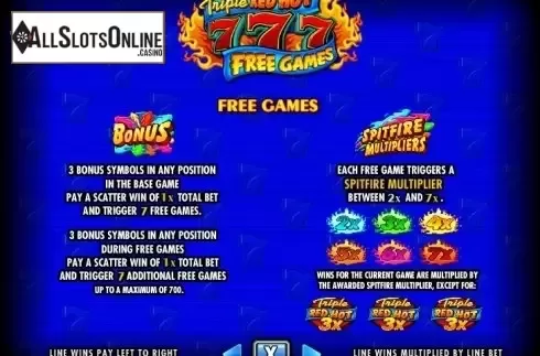 Paytable 3. Triple Red Hot 7s from IGT