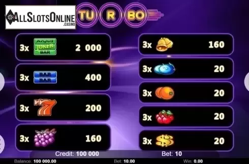 Paytable. Turbo 27 from KAJOT