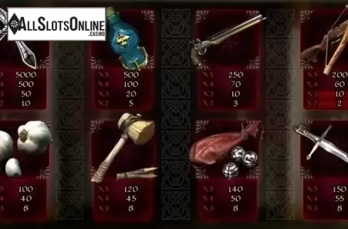 Paytable 1. Vampire Slayers from GamesOS