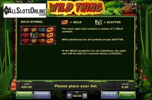 Paytable 3. Wild Thing from Greentube