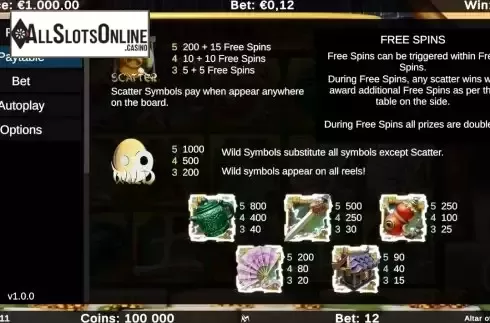 Pay Table screen