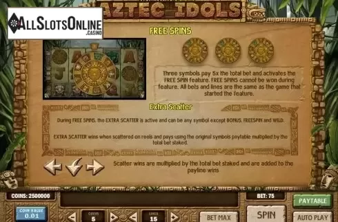 Paytable 2. Aztec Idols from Play'n Go