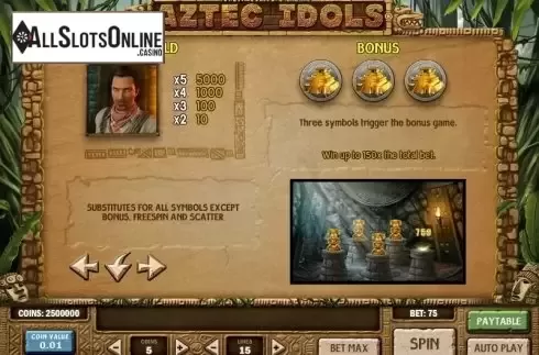Paytable 1. Aztec Idols from Play'n Go