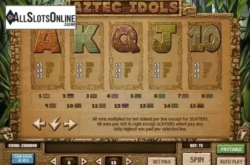 Paytable 4. Aztec Idols from Play'n Go