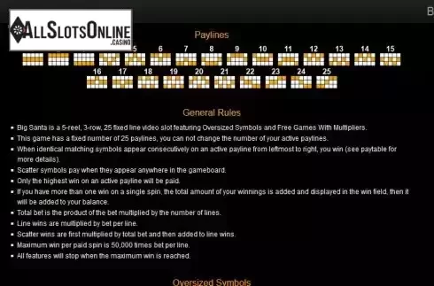 Paylines screen
