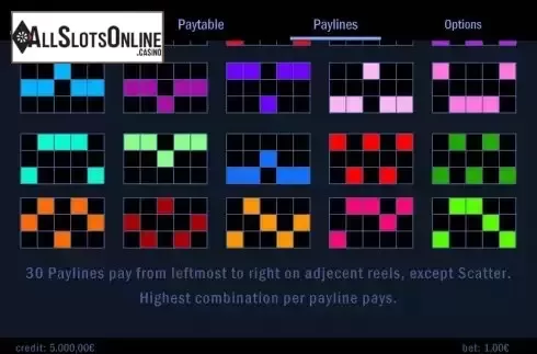 Paylines screen