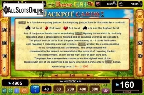 Paytable 4. Brave Cat from EGT