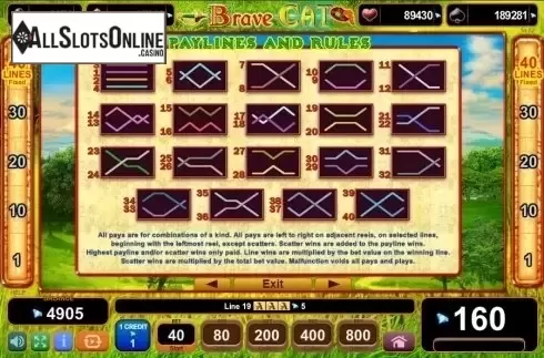 Paytable 5. Brave Cat from EGT