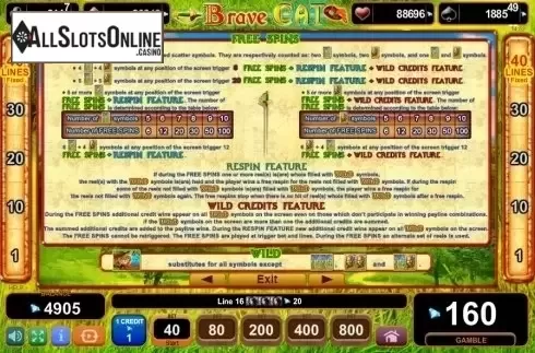 Paytable 2. Brave Cat from EGT