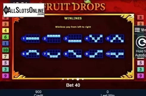 Paytable 4. Fruit Drops from Greentube