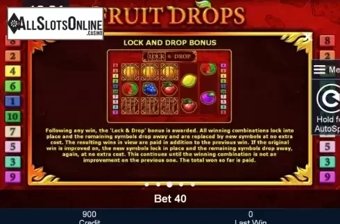 Paytable 3. Fruit Drops from Greentube