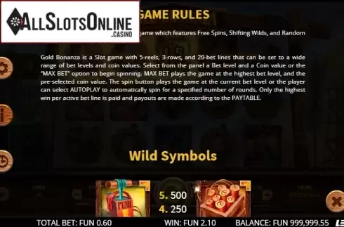 Paytable 2. Gold Bonanza from Leap Gaming
