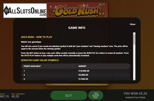 Info 1. Gold Rush Scratch from Hacksaw Gaming