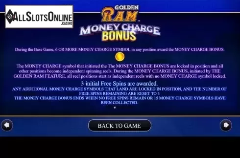 Money Charge Bonus screen