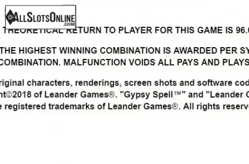 Info. Gypsy Spell from Leander Games
