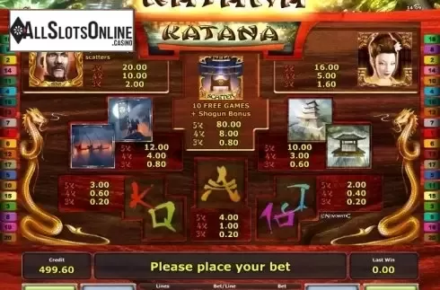 Paytable 1. Katana from Greentube