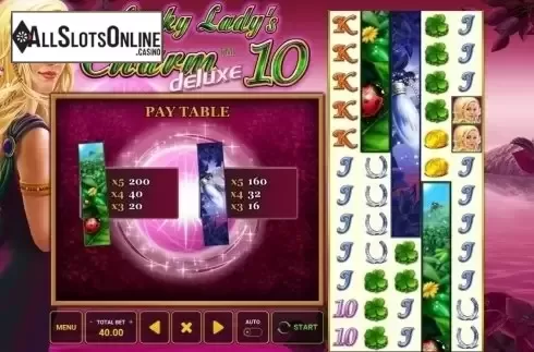 Paytable. Lucky Lady's Charm Deluxe 10 from Greentube
