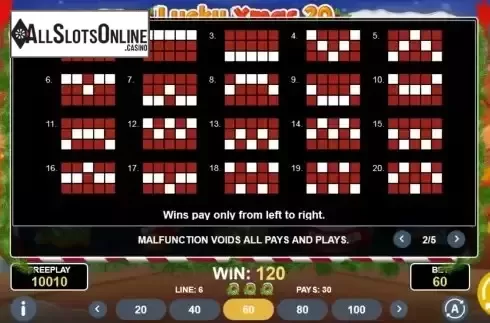 Paylines screen