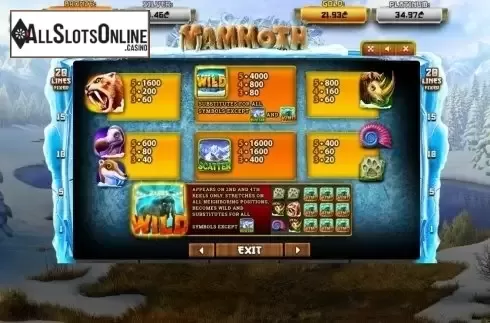 Paytable 1. Mammoth (Betsense) from Betsense